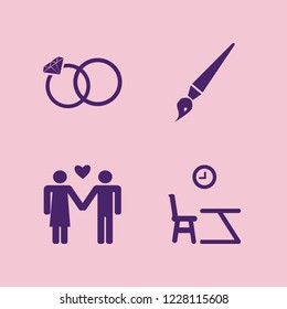 together icon. together vector icons set man woman love, lesson begining, wedding rings and brush