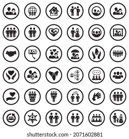 Together Icons. Black Flat Design In Circle. Vector Illustration.