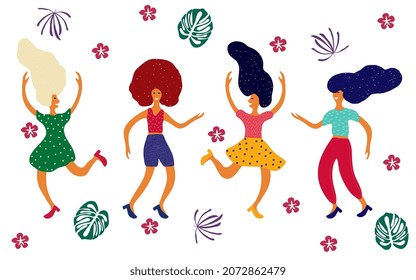 Together Lady Fun Vector White Background. Fashion Dancer Friend Banner. Feminism Young Illustration. Color Person Celebration Wallpaper. Trendy Teen Cute Poster.