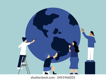 Juntos pintando ilustración de mapa mundial 