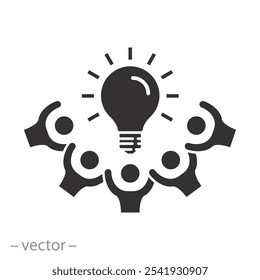 juntos parceria como uma equipe, comunidade empresarial com lâmpada, reunião de pessoas com ideia criativa, ícone, ilustração vetor plana