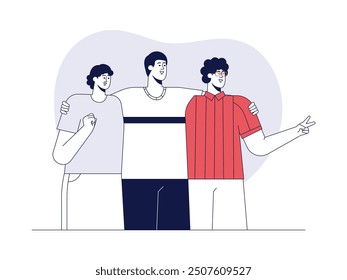 Together to strengthen the bonds of friendship, outline style, vector illustration.