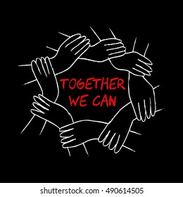 Together text with human hands making circle.