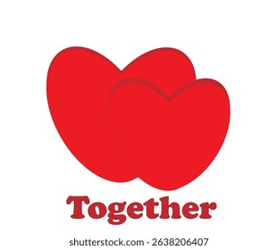Together text two hearts ,on a white background,