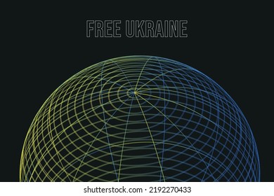 Together with Ukraine. Vector illustration with blue and yellow color. Background design with abstract 3D wireframe shapes.