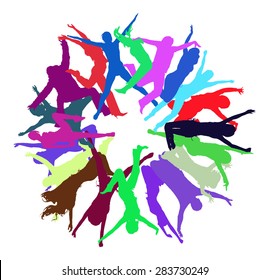 Together we Celebrate Team Achievement. Silhouettes people.