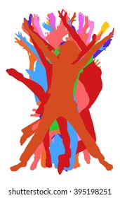 Together we Celebrate United Colleagues - colorful silhouettes of people jumping