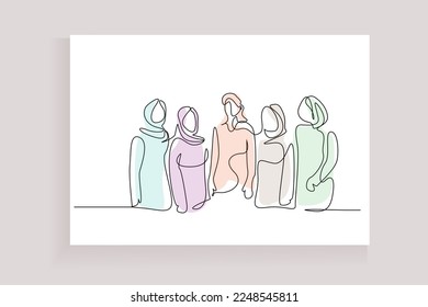 together women group support pose line drawing art