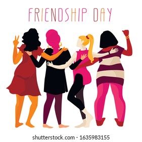 Togetherness Community Concept. Different nationalities and cultures women. Friendship day. Cooperation and partnership vector illustration