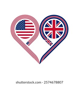 togetherness concept. heart symbol icon of united states and union jack flags. vector illustration isolated on white background