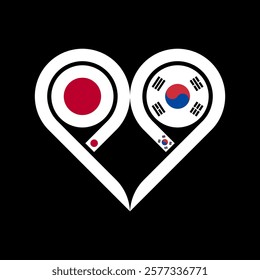 togetherness concept. heart symbol icon of japanese and korean flag. vector illustration isolated on black background