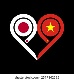 togetherness concept. heart symbol icon of japan and vietnam flag. vector illustration isolated on black background