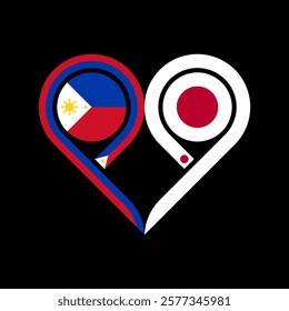 togetherness concept. heart symbol icon of philippines and japan flag. vector illustration isolated on black background