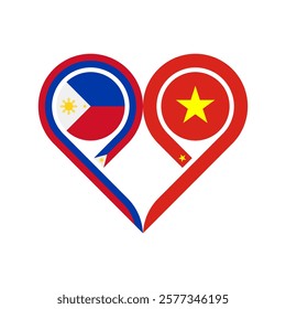 togetherness concept. heart symbol icon of philippines and vietnam flag. vector illustration isolated on white background