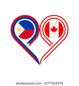 togetherness concept. heart symbol icon of philippines and canada flag. vector illustration isolated on white background