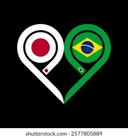 togetherness concept. heart symbol icon of japan and brazil flag. vector illustration isolated on black background