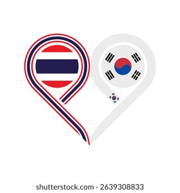 togetherness concept. heart symbol icon of thailand and south kroea flags. vector illustration isolated on white background