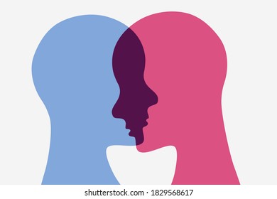 Togetherness concept illustration. Human heads intersecting each other. 