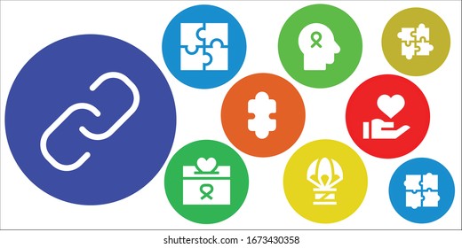togetherness icon set. 9 filled togetherness icons.  Simple modern icons such as: Hyperlink, Puzzle, Hope, Donation, Humanitarian