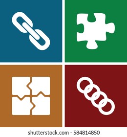 togetherness icons set. Set of 4 togetherness filled icons such as puzzle