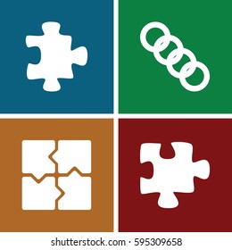 togetherness icons set. Set of 4 togetherness filled icons such as puzzle