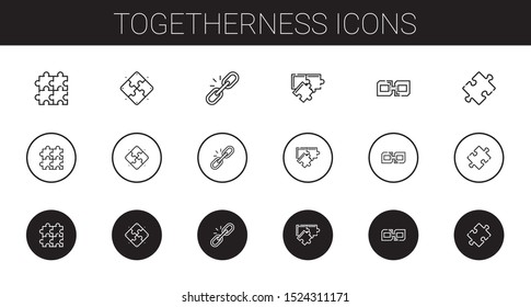 togetherness icons set. Collection of togetherness with puzzle, link. Editable and scalable togetherness icons.