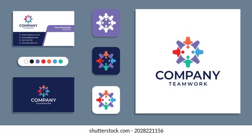 Togetherness, teamwork, unity people corporate logo and business card design inspiration template