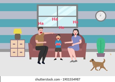 Togetherness vector concept: Happy family enjoying leisure time together while sitting on the sofa
