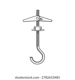 Toggle bolt anchor with a hanging hook providing strong support for mounting objects on hollow walls and ceilings, ideal for construction and home improvement projects