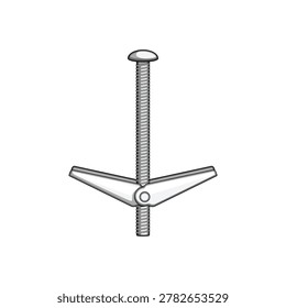 Toggle bolt anchor providing secure fastening for objects on hollow walls or ceilings, featuring a winged mechanism expanding behind the surface and a threaded screw