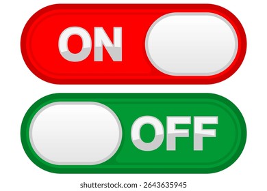 Toggle Button Vector Icon Showing Green On and Red Off Symbol for UI UX Graphic Design in Editable EPS Format Isolated on White
