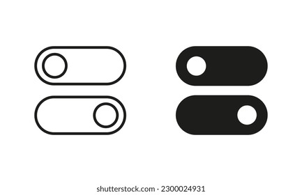 Toggle Buttons Line and Silhouette Icon Set. Slide On and Off Symbol Collection. Switch Button Icon for Devices User Interface. Isolated Vector illustration.