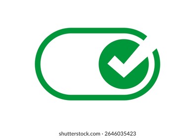 Alternar com Marca de Seleção. Aprovar Ícone de Linha. ativar/desativar alternar botões de alternância e ícone de marca de seleção. alternar ícone de controle deslizante com botões verdes à direita. ativar botões, ilustração de vetor de interface de interface de UI da Web.