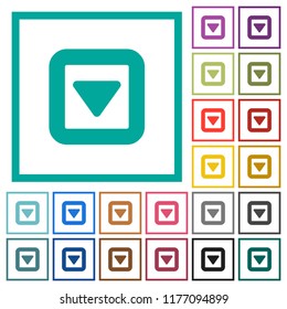 Toggle down flat color icons with quadrant frames on white background