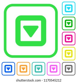 Toggle down vivid colored flat icons in curved borders on white background