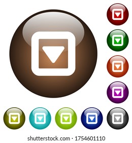 Toggle down white icons on round glass buttons in multiple colors