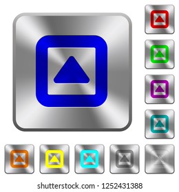 Toggle up engraved icons on rounded square glossy steel buttons