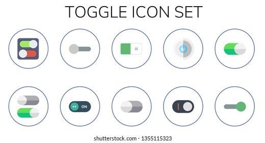 toggle icon set. 10 flat toggle icons.  Collection Of - switch, switches, power off