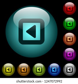 Toggle left icons in color illuminated spherical glass buttons on black background. Can be used to black or dark templates