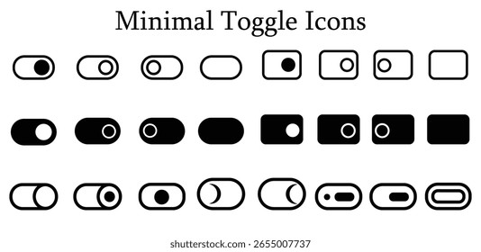 Toggle On UI Icons Vector Set,Switch On States for Interface,Minimal UX Toggle Elements,Web and App Design Components in Line and Filled Styles