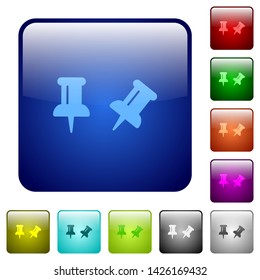 Toggle pin icons in rounded square color glossy button set