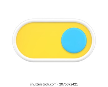 Conmutar el botón apagar los dispositivos electrónicos modernos 3d Icono de ilustración vectorial. Diseño decorativo de plantilla de mordazas con panel de control amarillo y azul aislado. Interfaz de usuario de software de diapositivas de alimentación