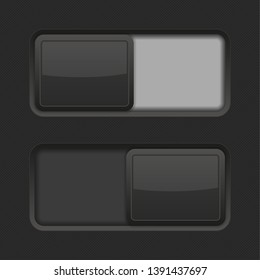 Toggle switch buttons. Black interface elements. Vector 3d illustration
