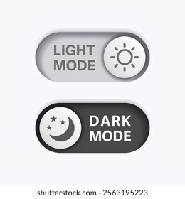 Toggle Switch Buttons for Day and Night Mode. Dark Mode and Light Mode. On and Off Switch Buttons. Material Design Vector Illustrations