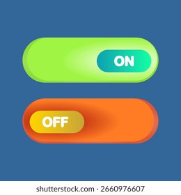 Toggle switch buttons labeled 'ON' in green and 'OFF' in orange. Indicates power control, selection, or state of a device or system.