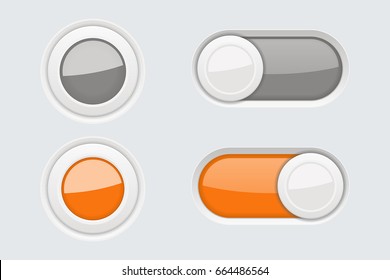Toggle switch buttons on gray background. Vector 3d illustration