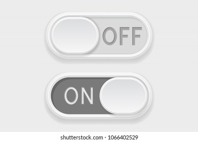 Toggle switch buttons. On and Off gray buttons. Vector 3d illustration