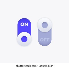 Toggle switch buttons, on and off, vector