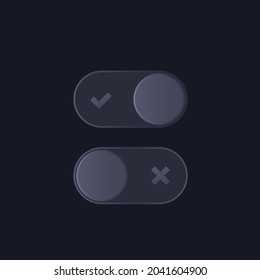 Toggle switch buttons, on and off, dark design