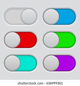 Toggle switch buttons. On and Off. Vector 3d illustration